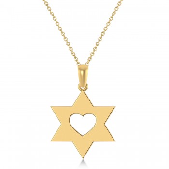 Star of David with Heart Pendant Necklace 14K Yellow Gold