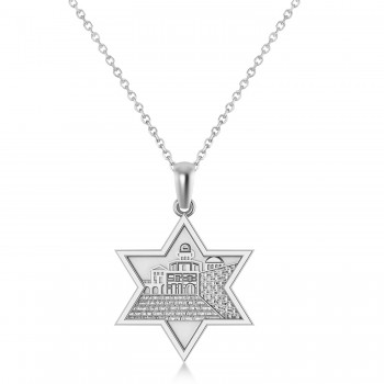 Jewish Star of David Pendant Necklace 14K White Gold