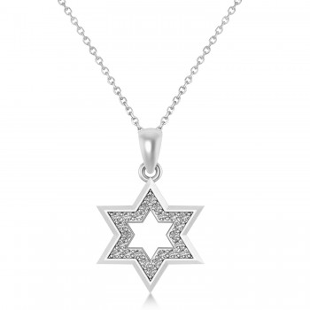 Diamond Accented Star of David Pendant Necklace 14K White Gold (0.24ct)