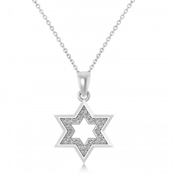 Diamond Jewish Star of David Pendant Necklace 14K White Gold (0.24ct)