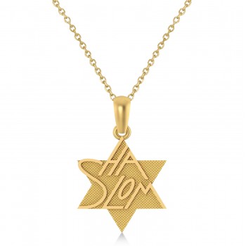 Jewish Star of David Shalom Pendant Necklace 14K Yellow Gold