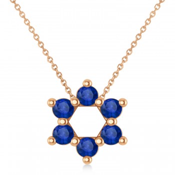 Blue Sapphire Jewish Star of David Pendant Necklace 14K Rose Gold (0.60ct)