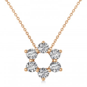 Jewish Star of David Diamond Pendant Necklace 14K Rose Gold (0.60ct)