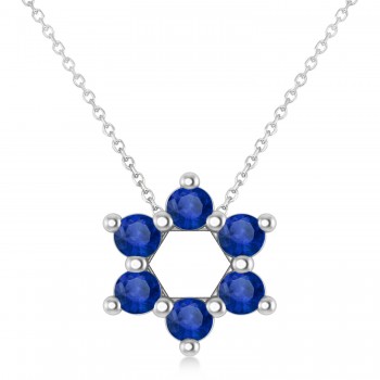 Blue Sapphire Jewish Star of David Pendant Necklace 14K White Gold (0.60ct)