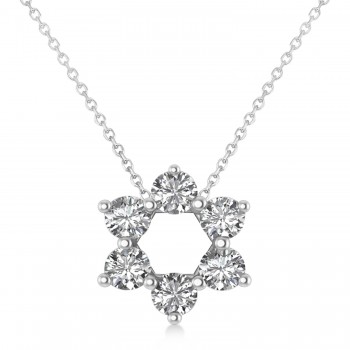 Jewish Star of David Diamond Pendant Necklace 14K White Gold (0.60ct)
