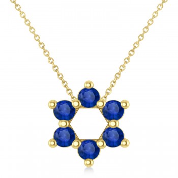 Blue Sapphire Jewish Star of David Pendant Necklace 14K Yellow Gold (0.60ct)