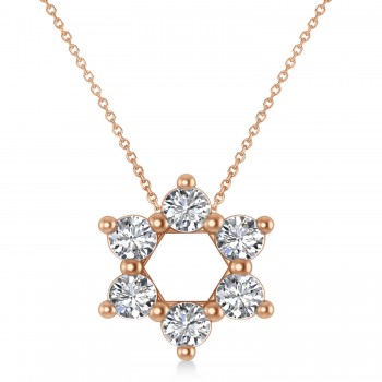 Star of David Diamond Pendant Necklace 14K Rose Gold (0.90ct)