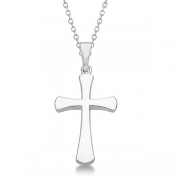 Rounded Cross Pendant for Men or Women in 14k White Gold