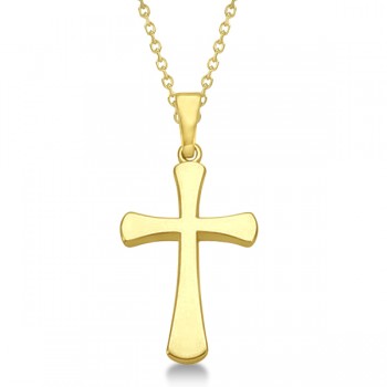 Rounded Cross Pendant for Men or Women in 14k Yellow Gold