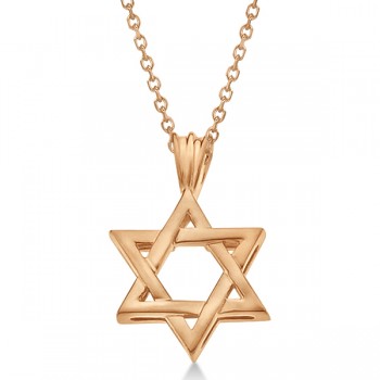 Classic Jewish Star of David Pendant Necklace Solid 14k Rose Gold