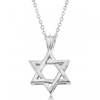 Classic Jewish Star of David Pendant Necklace Solid 14k White Gold