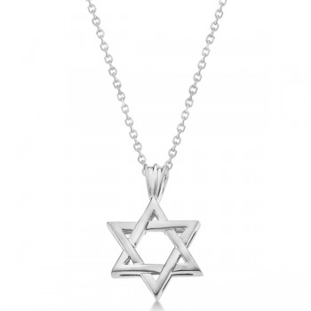 Classic Jewish Star of David Pendant Necklace Solid 14k White Gold