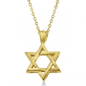 Classic Jewish Star of David Pendant Necklace Solid 14k Yellow Gold