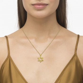 Classic Jewish Star of David Pendant Necklace Solid 14k Yellow Gold