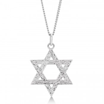 Jewish Star of David Pendant Necklace Sterling Silver Large