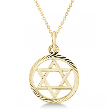 Star of David Pendant for Women Framed in Carved Circle 14k Yellow Gold