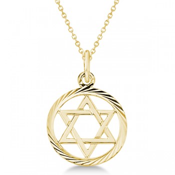 Star of David Pendant for Women Framed in Carved Circle 14k Yellow Gold