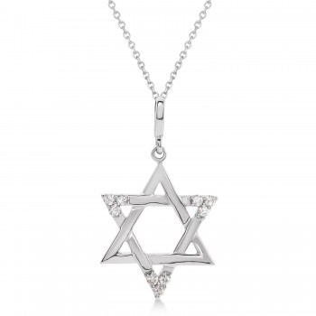 Natural Diamond Jewish Star of David Pendant Necklace Sterling Silver (0.1ct)