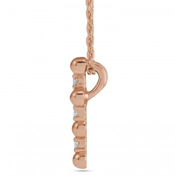 Natural Diamond Beaded Cross Pendant Necklace 14K Rose Gold (0.07ct)