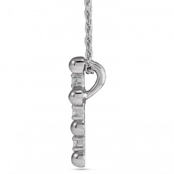 Natural Diamond Beaded Cross Pendant Necklace 14K White Gold (0.07ct)