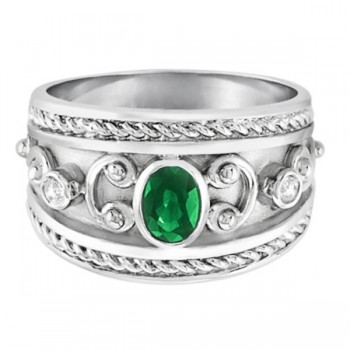 Oval Emerald & Diamond Byzantine Ring Sterling Silver (0.73ct)