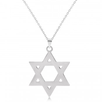Jewish Star of David Pendant Necklace 14K White Gold