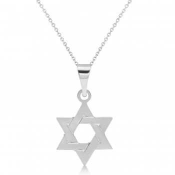 Jewish Star of David Pendant Necklace 14K White Gold