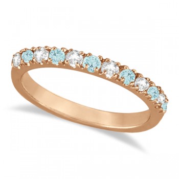 Diamond & Aquamarine Ring Guard Anniversary Band 14k Rose Gold (0.32ct)