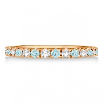 Diamond & Aquamarine Ring Guard Anniversary Band 14k Rose Gold (0.32ct)