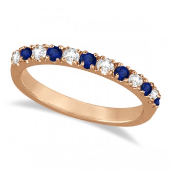 Diamond & Blue Sapphire Ring Guard Stackable Band 14k Rose Gold (0.32ct)