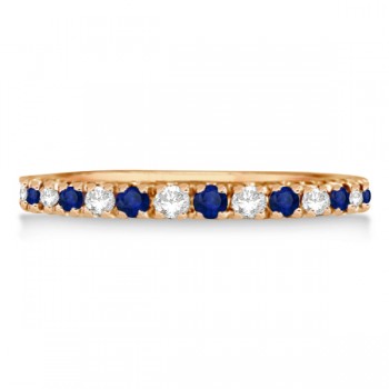 Diamond & Blue Sapphire Ring Guard Stackable Band 14k Rose Gold (0.32ct)