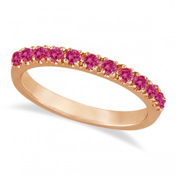 Lab Pink Sapphire Stackable Band Ring Guard in 14k Rose Gold (0.38ct)