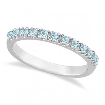 Aquamarine Stackable Ring Anniversary Band in 14k White Gold