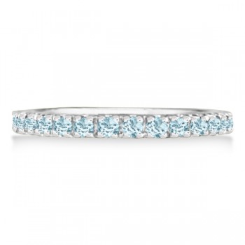 Aquamarine Stackable Ring Anniversary Band in 14k White Gold
