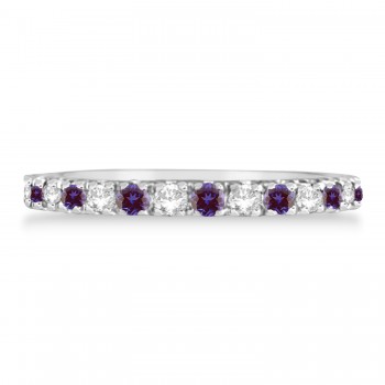 Diamond and Lab Alexandrite Ring Guard Stackable Band 14K White Gold (0.37ct)