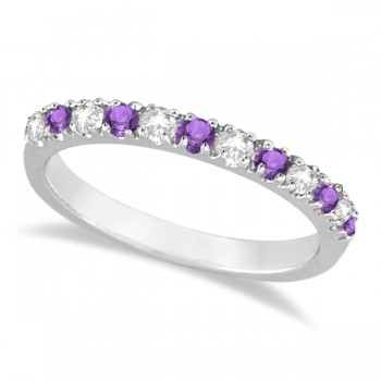 Diamond and Amethyst Ring Guard Stackable Band 14k White Gold (0.32ct)