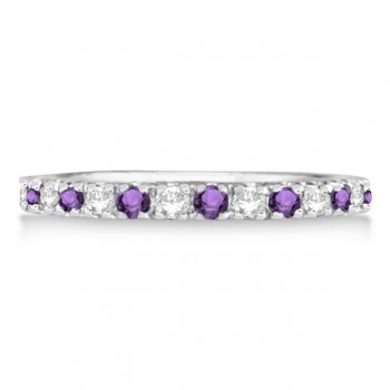 Diamond and Amethyst Ring Guard Stackable Band 14k White Gold (0.32ct)