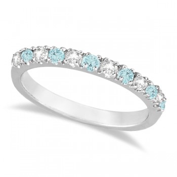 Diamond & Aquamarine Ring Guard Anniversary Band 14k White Gold (0.32ct)