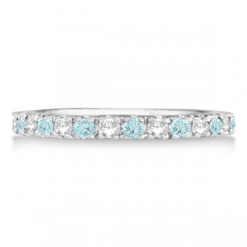 Diamond & Aquamarine Ring Guard Anniversary Band 14k White Gold (0.32ct)