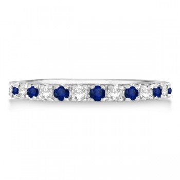 Lab Grown Diamond and Lab Blue Sapphire Ring Anniversary Band 14k White Gold (0.32ct)