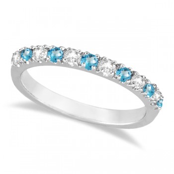 Diamond & Blue Topaz Ring Anniversary Band 14k White Gold (0.32ct)