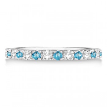 Diamond & Blue Topaz Ring Anniversary Band 14k White Gold (0.32ct)