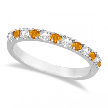 Diamond and Citrine Ring Guard Stackable Band 14k White Gold (0.32ct)