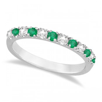 Lab Grown Diamond and Lab Emerald Ring Guard Anniversary Band 14k White Gold (0.32ct)