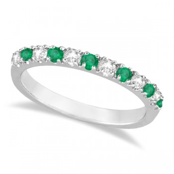 Diamond and Emerald Ring Guard Anniversary Band 14k White Gold (0.32ct)