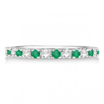 Diamond and Emerald Ring Guard Anniversary Band 14k White Gold (0.32ct)