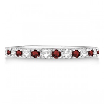 Diamond and Garnet Ring Guard Stackable Band 14K White Gold (0.37ct)