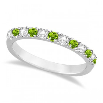 Diamond and Peridot Ring Guard Anniversary Ring 14k White Gold (0.32ct)