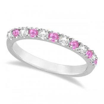 Diamond and Pink Sapphire Ring Guard Stackable 14k White Gold (0.32ct)