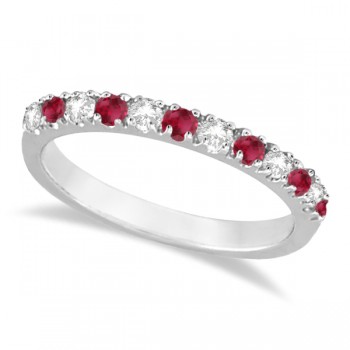 Diamond and Ruby Ring Guard Anniversary Band 14K White Gold (0.37ct)